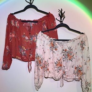 off shoulder long sleeve cropped boutique shirts